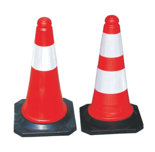 Traffic cone 500mm black rubber stand with reflective tape